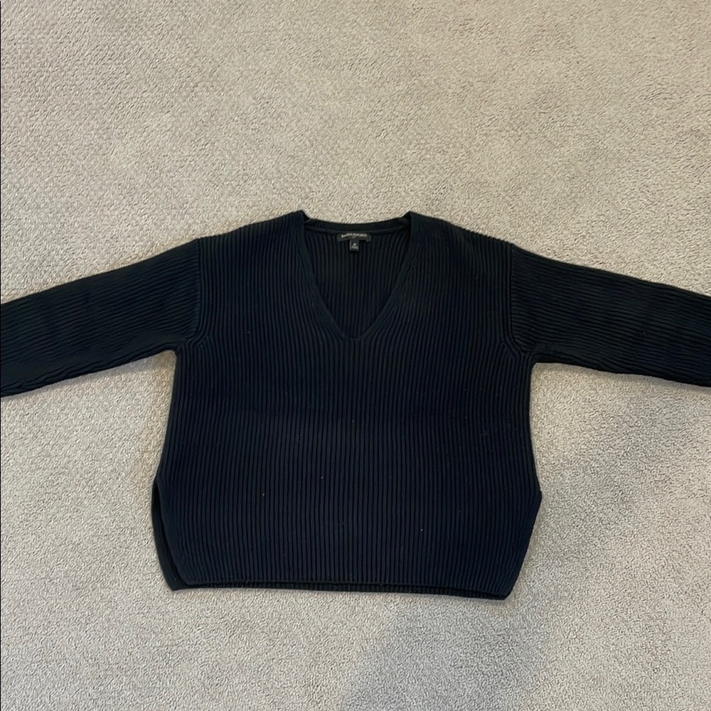 Black V-Neck Ribbed Sweater
